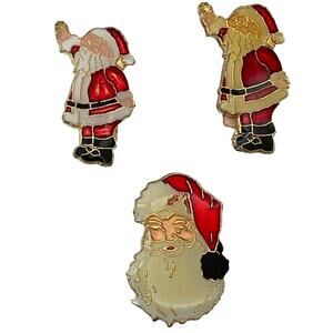 Lot of 3 Santa Claus Christmas Season Enamel Brooch Lapel Pin Button Gold Tone